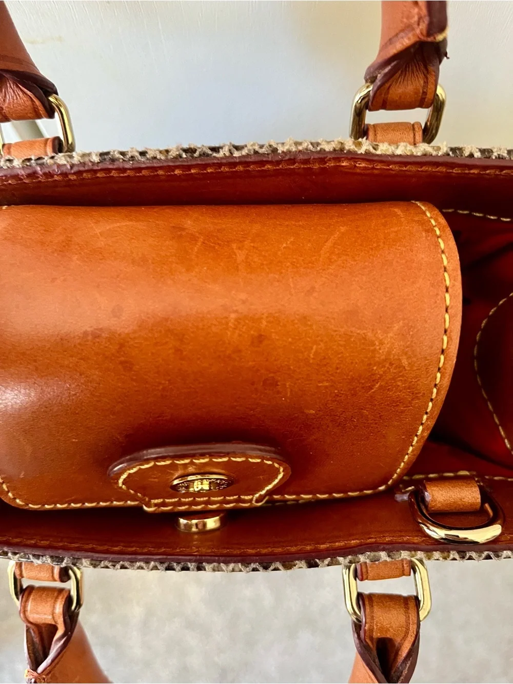 Dooney & Bourke Mini Brown Snake-Print Satchel with British Brown Leather Handle